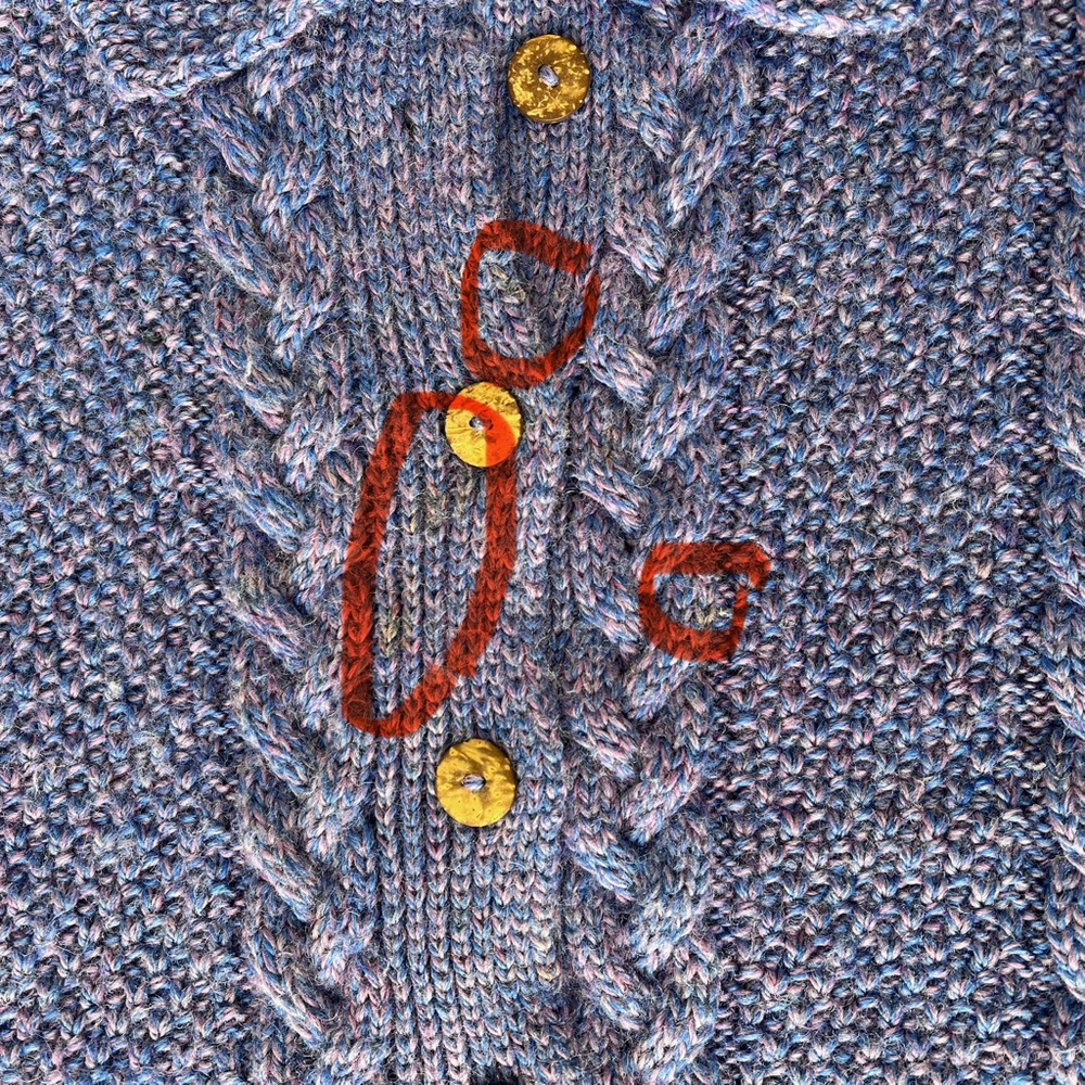 VYG Handmade Cable Knit Wool Fisherman Sweater Cardigan Button Up XL Purple - Picture 9 of 12